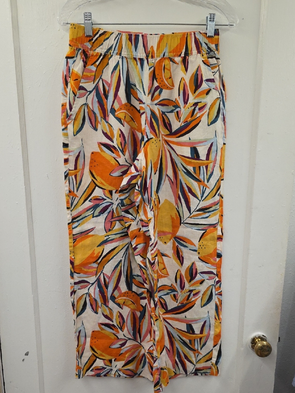 C&C California Linen Tropical Citrus Cropped Wide Leg Pants Size Small